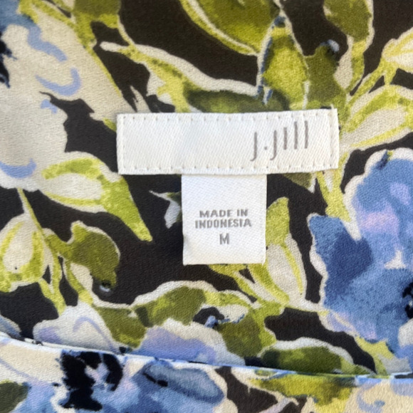 J. Jill Womens Medium Granite Water Floral Chiffon Dress Accordion Pleated Knee - Picture 5 of 10